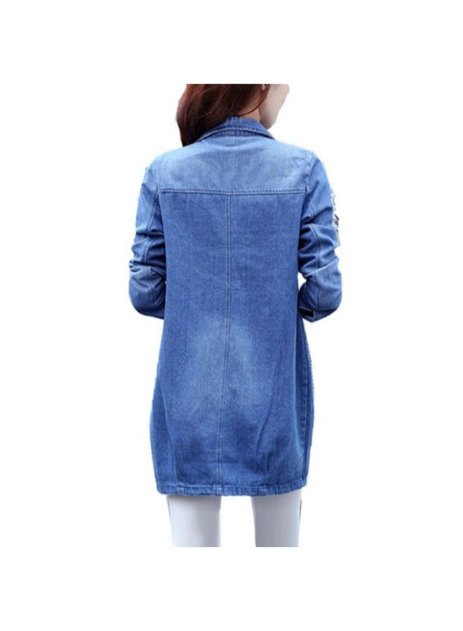 Plus Size Autumn Fashion Loose Denim Jeans Coat Blue - Image 2