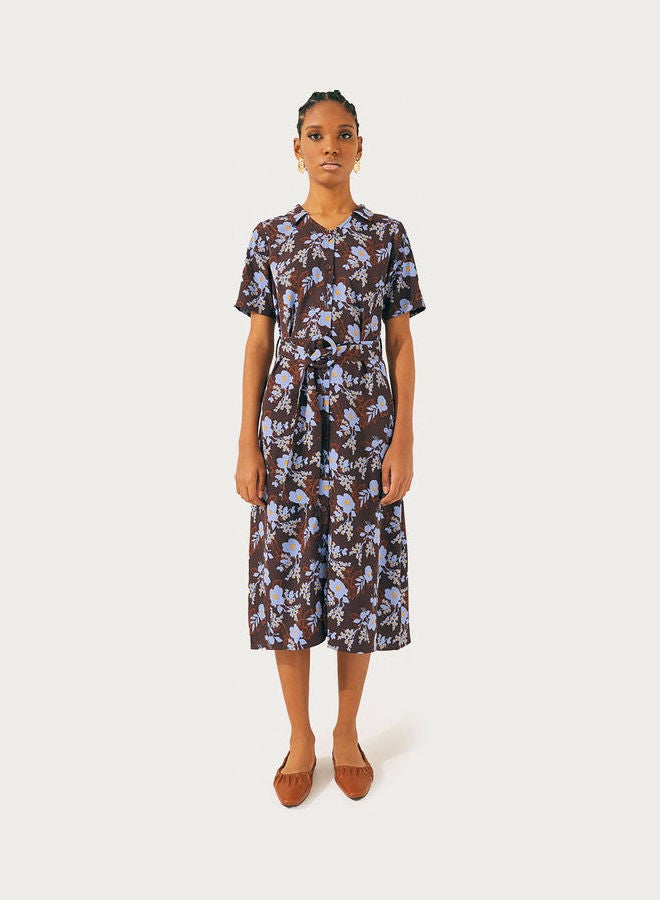 RINA Floral Printed Shirt Midi Dress Black/Blue - Image 1
