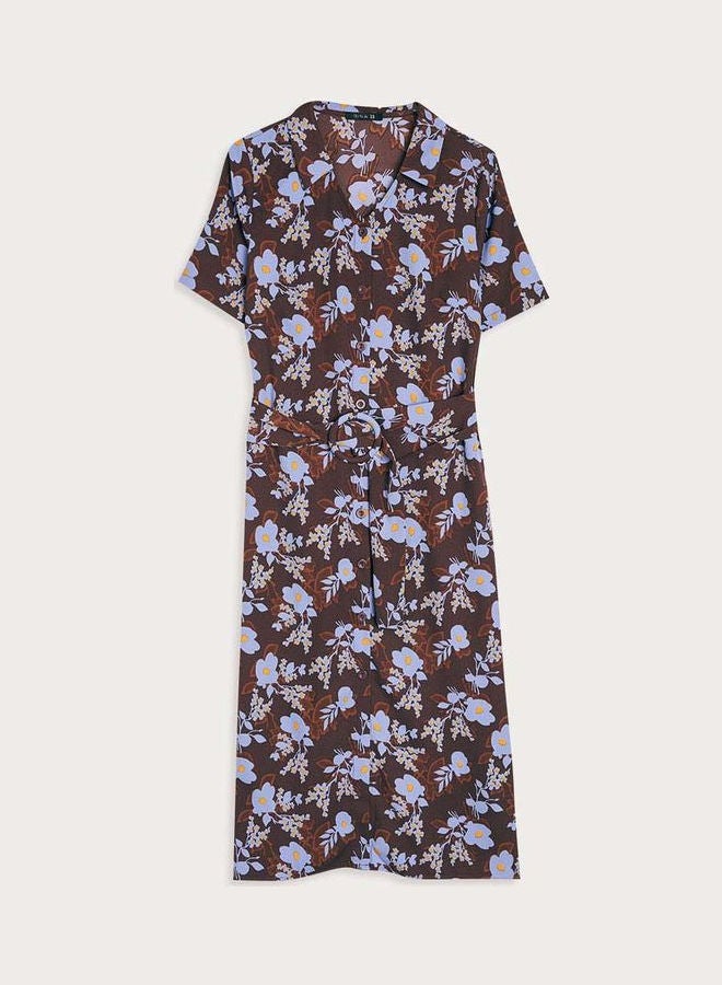 RINA Floral Printed Shirt Midi Dress Black/Blue - Image 2