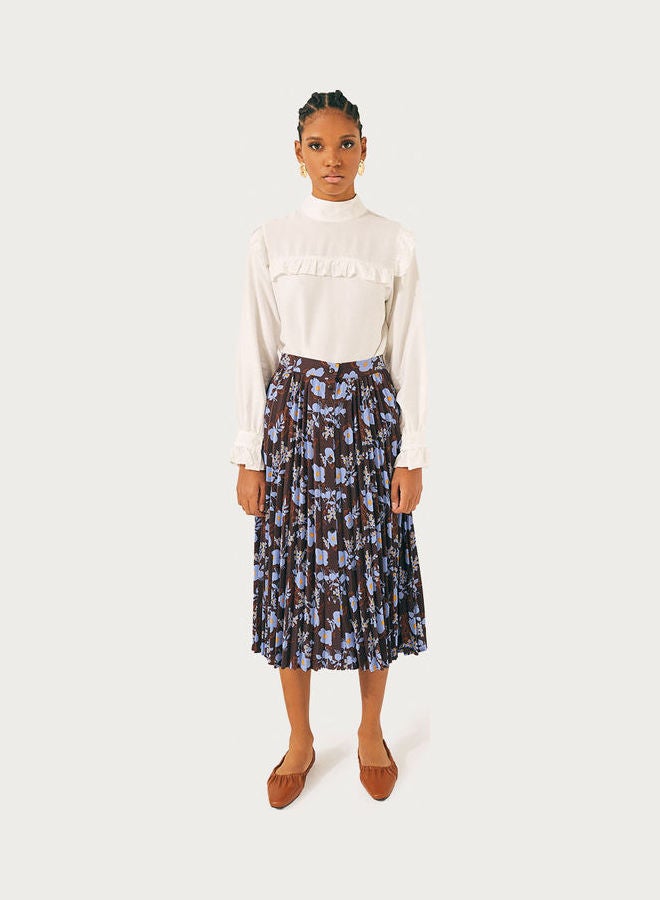RINA Floral Pleated Printed Midi Skirt Black/Blue  - Image 1