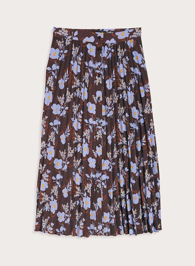 RINA Floral Pleated Printed Midi Skirt Black/Blue  - Image 2