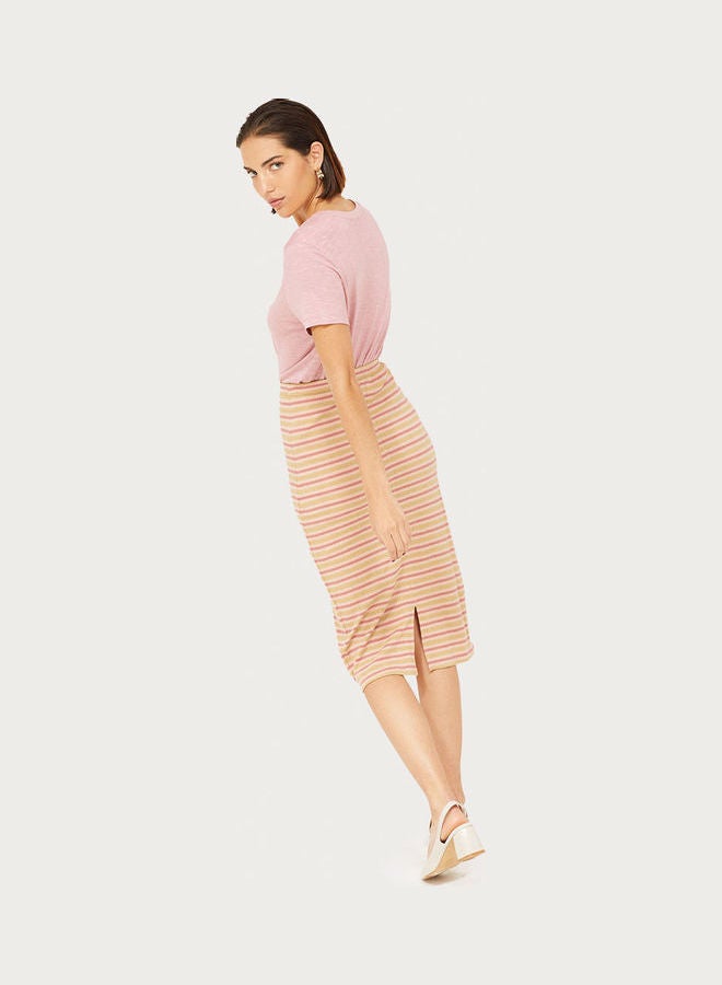 RINA Striped Pattern Midi Skirt Pink/Yellow  - Image 2