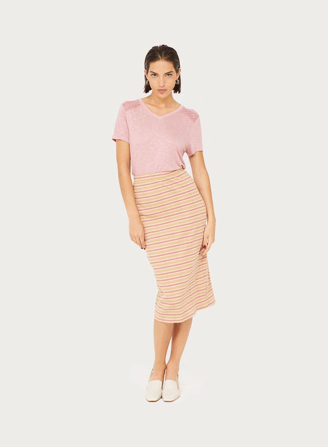 RINA Striped Pattern Midi Skirt Pink/Yellow  - Image 1