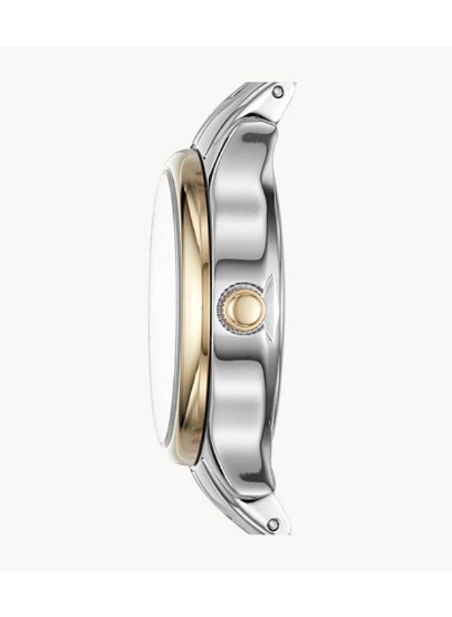 فوسيل ساعة يد عصرية بسوار من الستانلس ستيل بثلاثة ألوان وسوار من الستانلس ستيل، BQ1574 - مقاس 30 ملم - فضي/ذهبي للنساء - Image 2