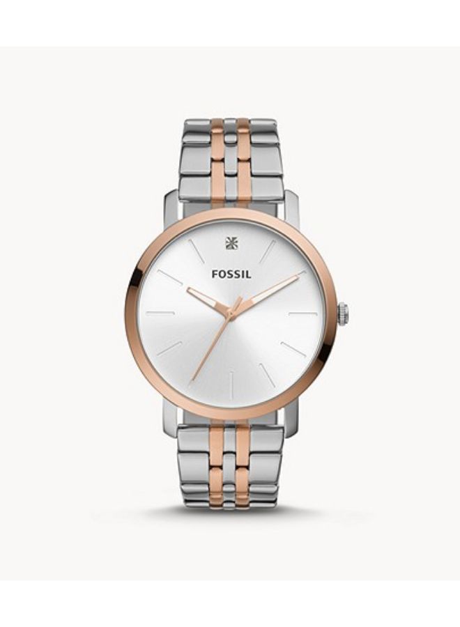 فوسيل ساعة يد لوكس لوثر بثلاث عقارب وسوار من الستانلس ستيل بلونين BQ2417 - مقاس 44 ملم - فضي/ذهبي للرجال - Image 1