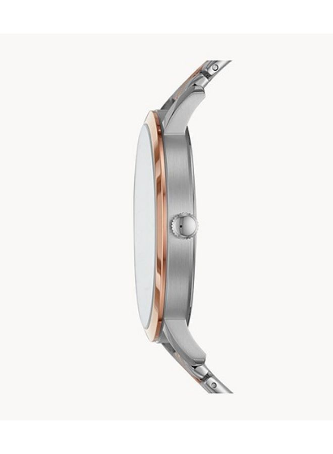 فوسيل ساعة يد لوكس لوثر بثلاث عقارب وسوار من الستانلس ستيل بلونين BQ2417 - مقاس 44 ملم - فضي/ذهبي للرجال - Image 2