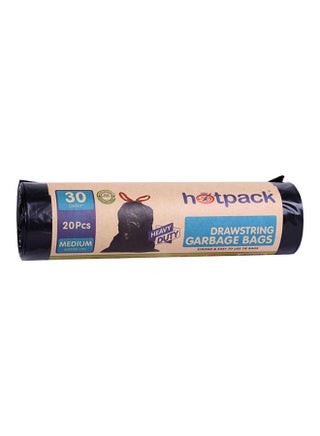 20-Piece Heavy Duty Drawstring Garbage Roll Medium 30 Gallon Black 60x90cm - v1614619428/N21368497A_2
