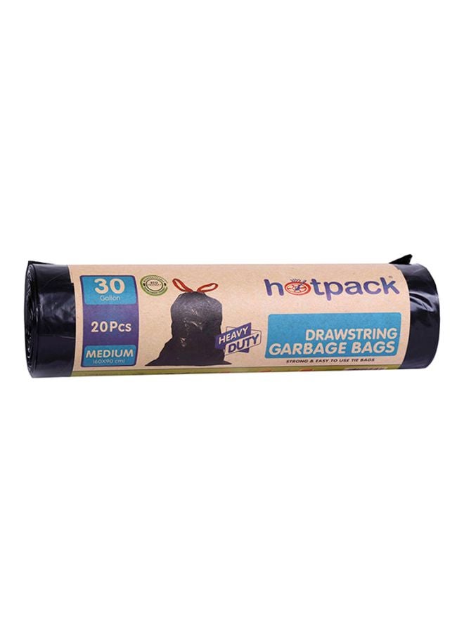 Hotpack - 20-Piece Heavy Duty Drawstring Garbage Roll Medium 30 Gallon Black 60x90cm - Image 1