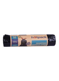 15-Piece Heavy Duty Drawstring Garbage Roll Large 50 Gallon Black 75x103cm