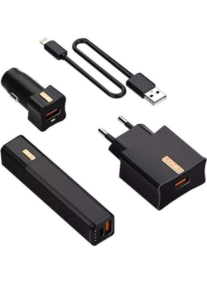 لدنيو طقم شواحن موبايل 3 في 1 بمنافذ شحن سريع 3.0 يتكون من شاحن حائط وشاحن سيارة وباور بانك طراز Cc200 أسود - Image 2