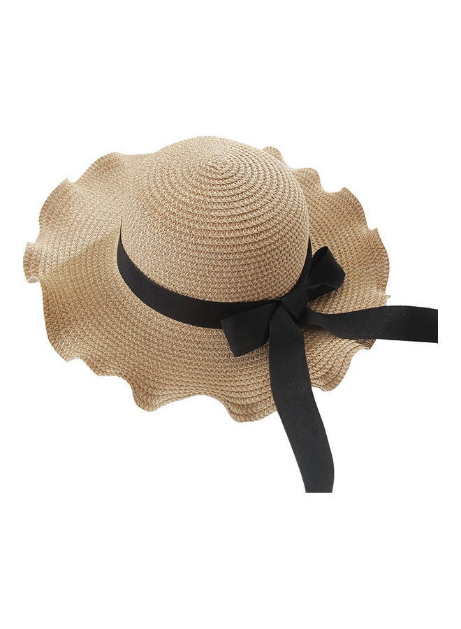 JOLLY Straw Bowknot Dome Hat Beige - Image 1