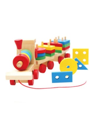 Wooden Geometric Blocks Pull Along Stacking Train Building Set 10x10x10cm - v1614664887/N19916803A_1