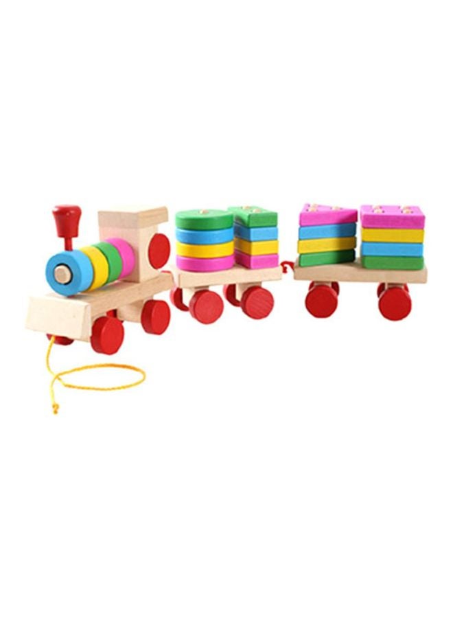 Wooden Geometric Blocks Pull Along Stacking Train Building Set 10x10x10cm