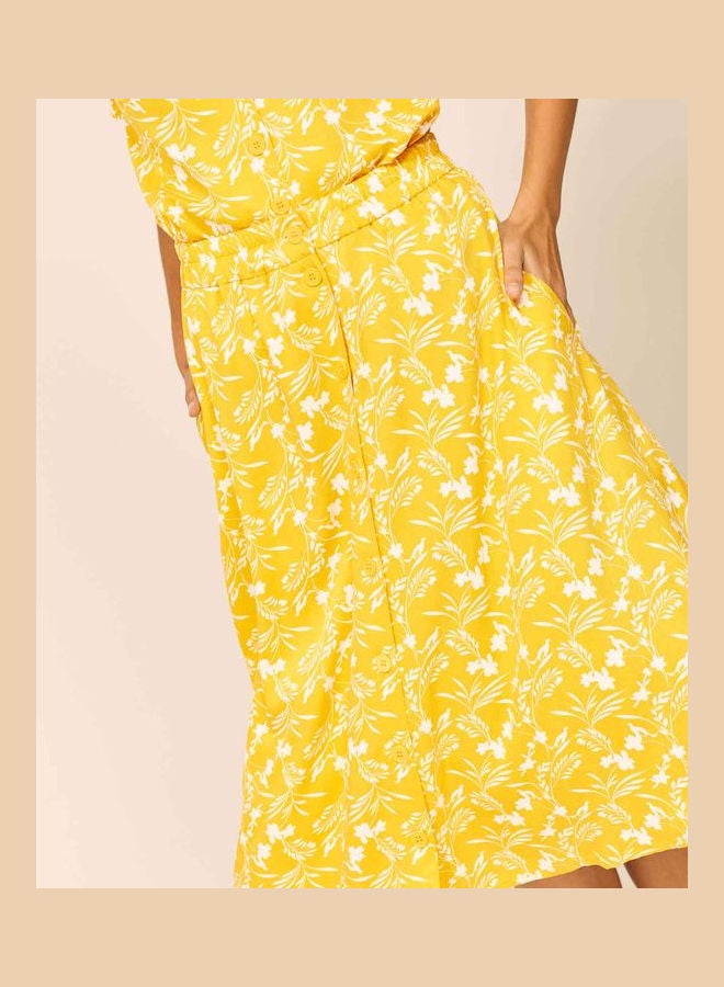 RINA Floral Printed Flowy Knee High Skirt Yellow/White  - Image 4