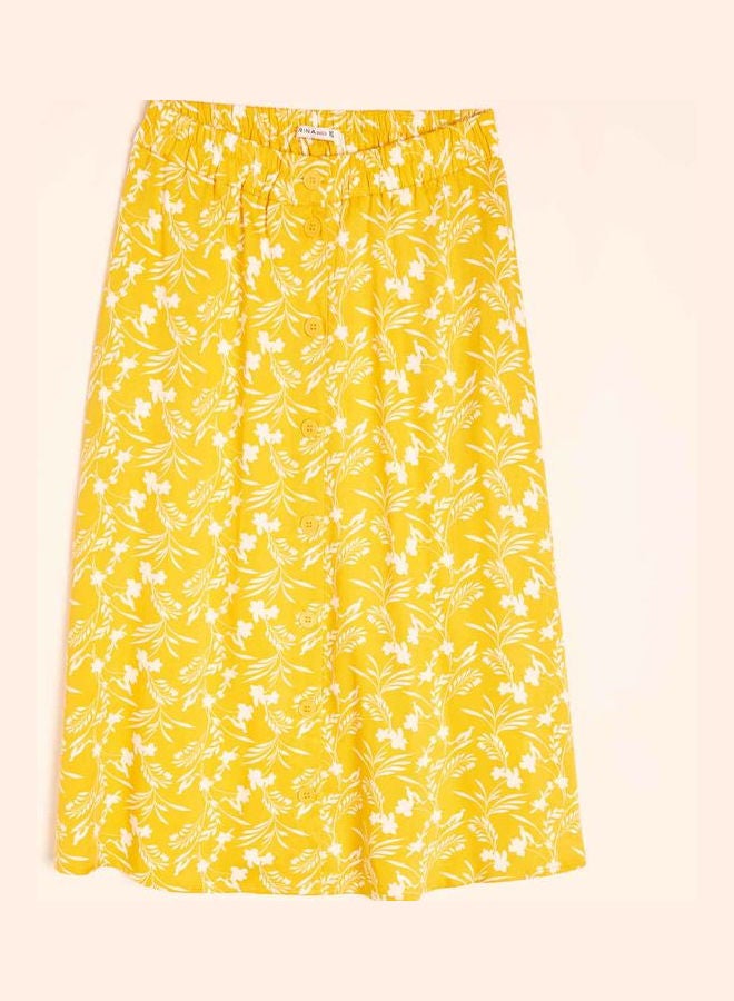 RINA Floral Printed Flowy Knee High Skirt Yellow/White  - Image 5