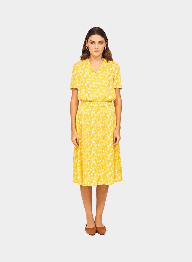RINA Floral Printed Flowy Knee High Skirt Yellow/White  - Image 1