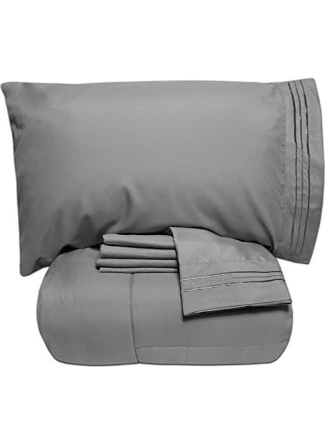 Sweet Home Collection 5-Piece Bed-In-A-Bag Solid Comforter And Bedsheet Set Cotton Grey Full 
