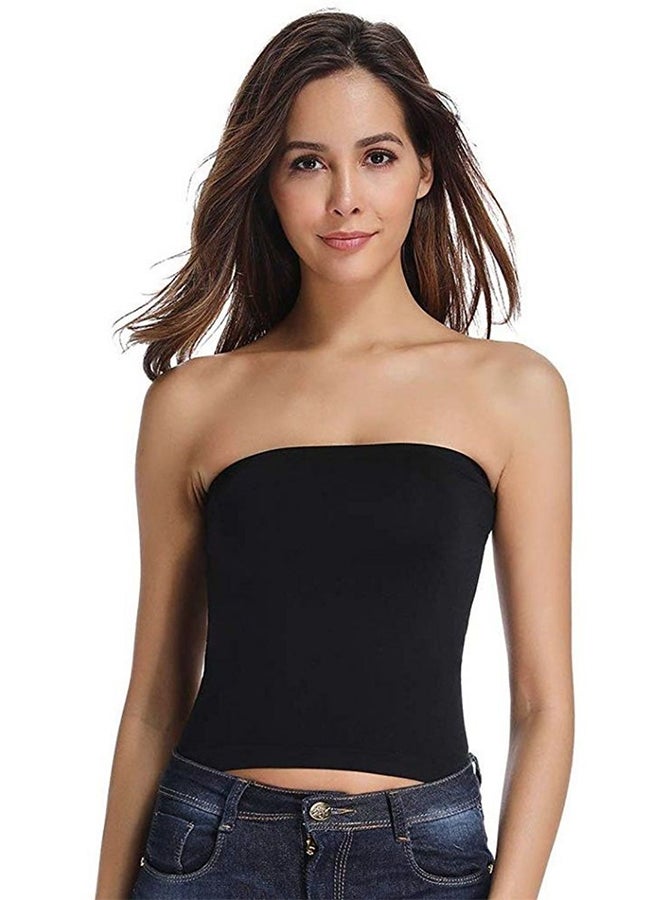 Glamroot - Women's Seamless Strapless Crop Top Tube Top Inner Camisole Black - Image 1