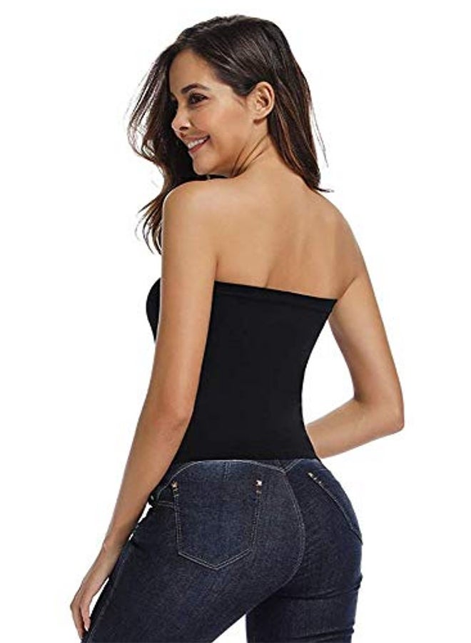 Glamroot - Women's Seamless Strapless Crop Top Tube Top Inner Camisole Black - Image 1