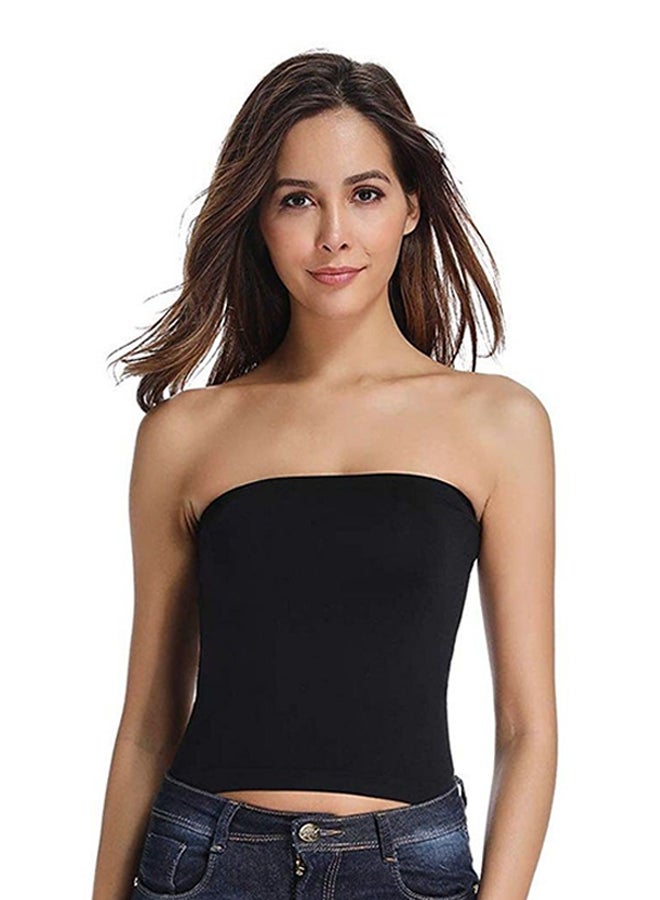 Glamroot - Women's Seamless Strapless Crop Top Tube Top Inner Camisole White/Black - Image 1