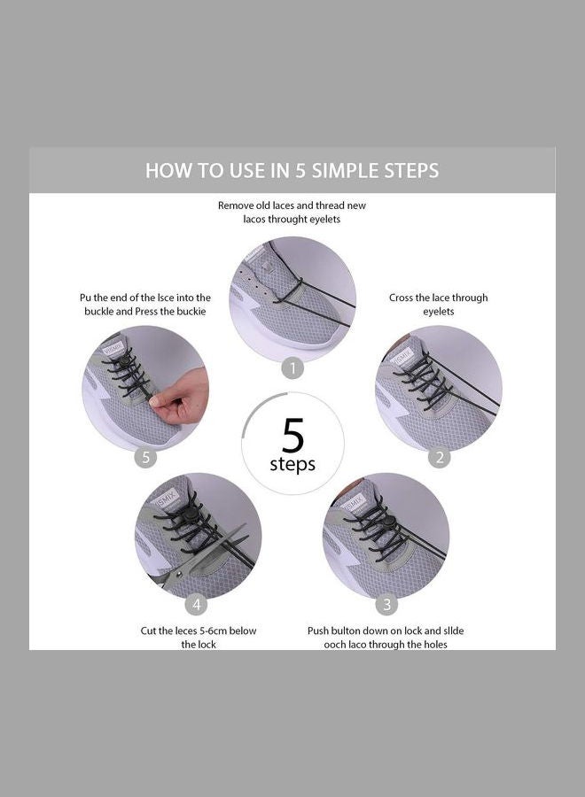 Generic - 2 Pairs No Tie Shoelaces Elastic Lock Black - Image 1