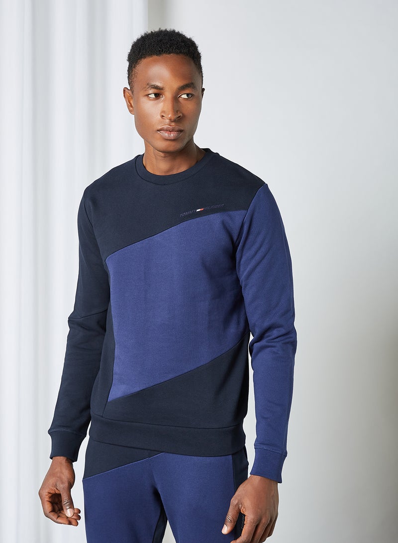 TOMMY SPORT - Colourblock Terry Sweatshirt Yale Navy - Image 1