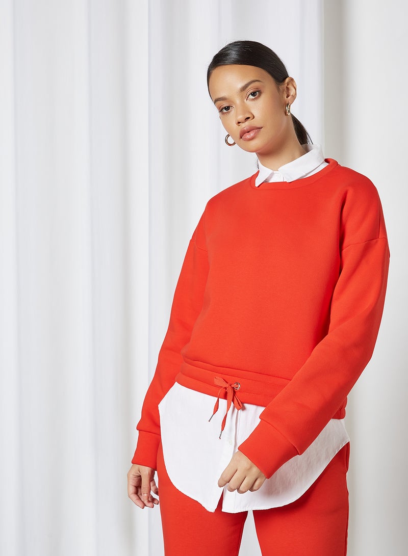 NOISY MAY - Nora Waist Tie Sweatshirt Fiery Red - Image 1