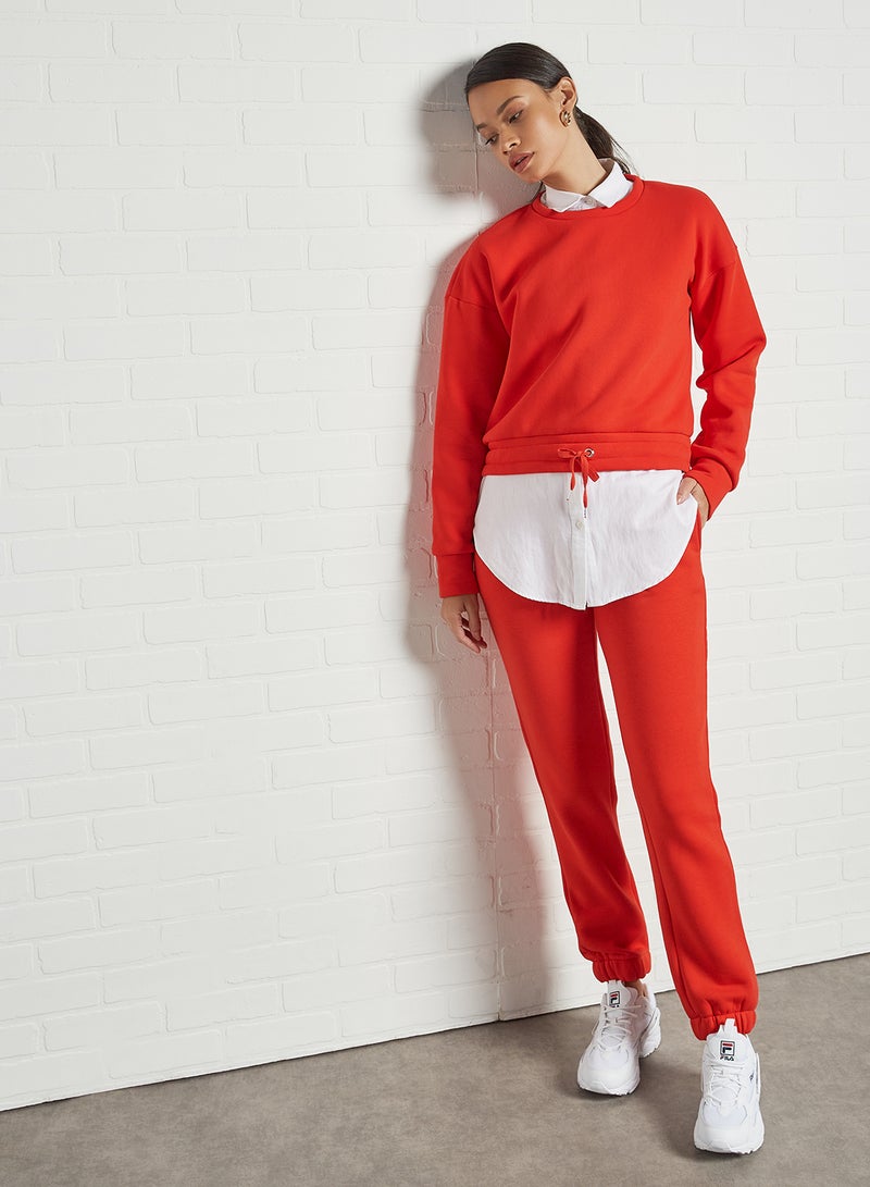 NOISY MAY - Nora Waist Tie Sweatshirt Fiery Red - Image 1