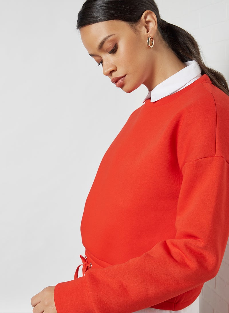 NOISY MAY - Nora Waist Tie Sweatshirt Fiery Red - Image 1