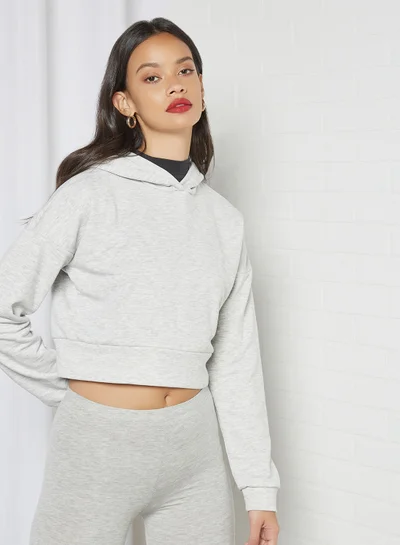 نويزي ماي Cropped Hoodie Light Grey Melange