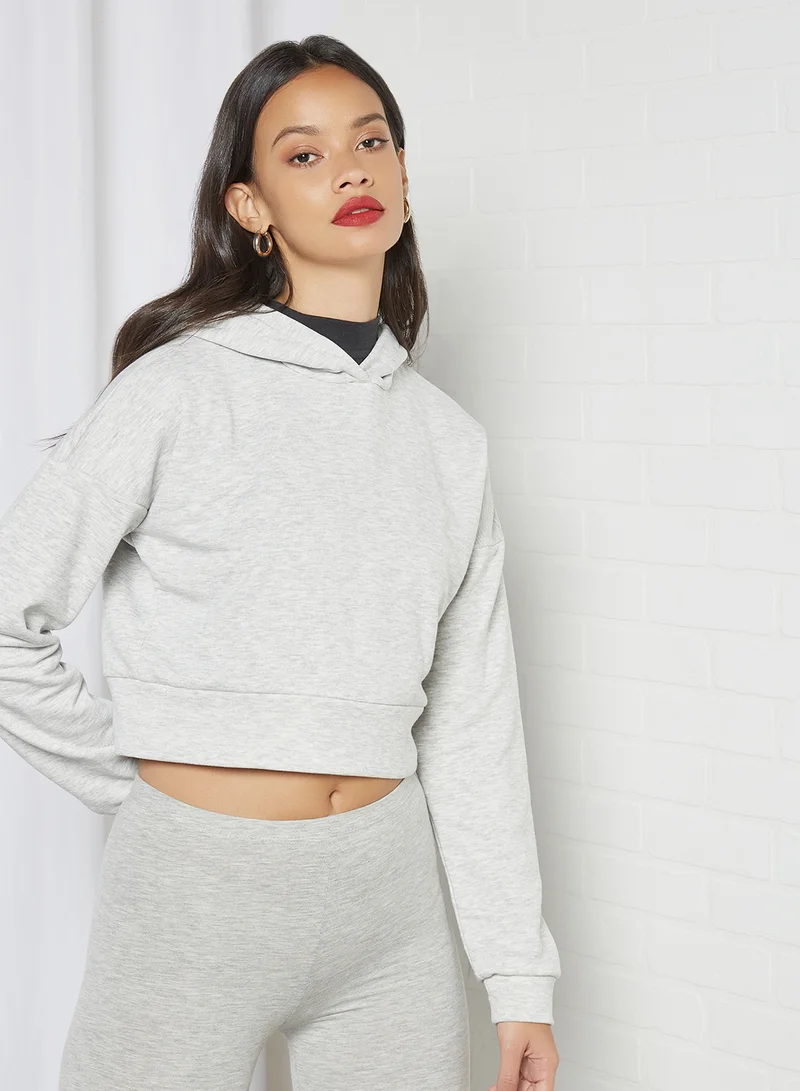 نويزي ماي Cropped Hoodie Light Grey Melange
