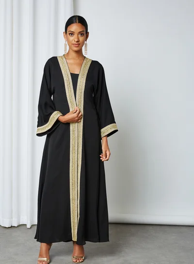 Coco Desert Contrast Trim Abaya Black/Gold