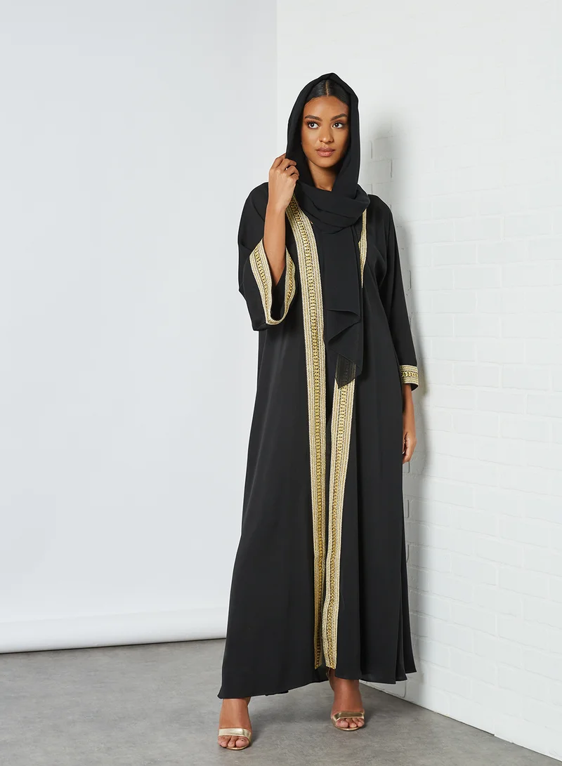 Coco Desert Contrast Trim Abaya Black/Gold
