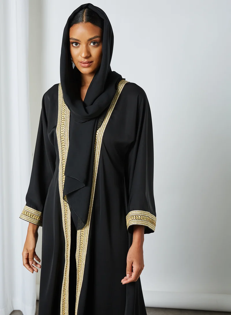 Coco Desert Contrast Trim Abaya Black/Gold