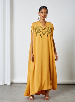 Coco Desert Embroidered Abaya Mustard  - Image 1
