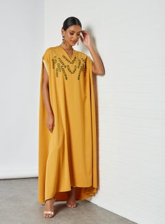 Coco Desert Embroidered Abaya Mustard  - Image 3