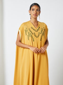 Coco Desert Embroidered Abaya Mustard  - Image 4