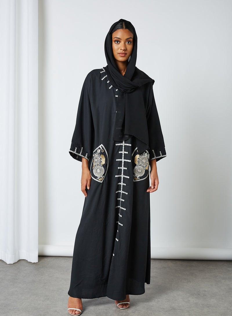 كوكو ديزيرت عباية مطرزة بجيب أزرق البحرية أسود - Image 3