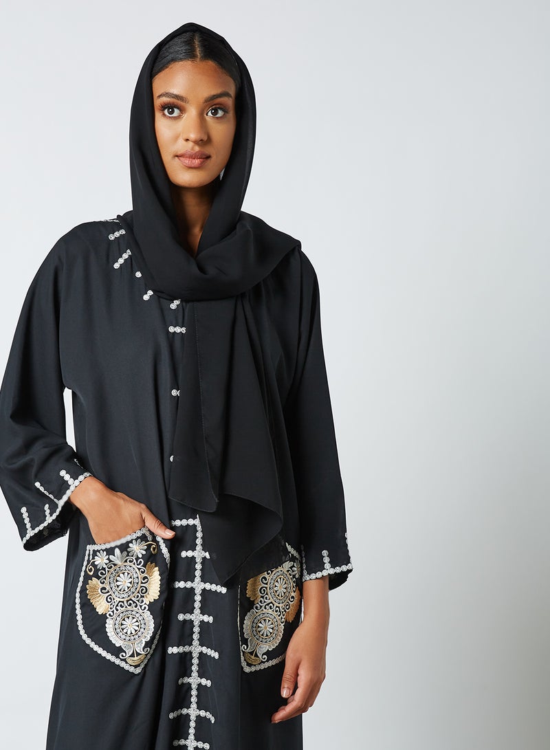 كوكو ديزيرت عباية مطرزة بجيب أزرق البحرية أسود - Image 4