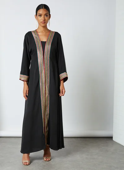 Coco Desert Contrast Trim Abaya Green/Gold