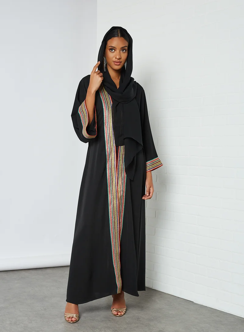 Coco Desert Contrast Trim Abaya Green/Gold