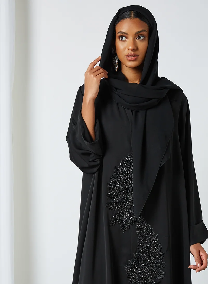 Coco Desert Embroidered Detail Abaya Black
