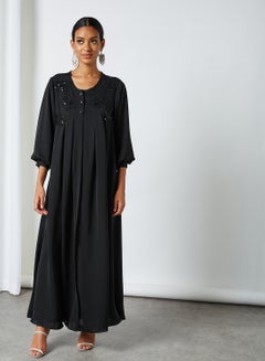 Coco Desert Sequins Embroidered Trim Abaya Black  - Image 1