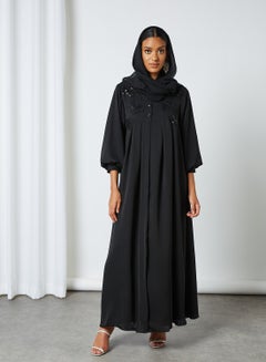 Coco Desert Sequins Embroidered Trim Abaya Black  - Image 3