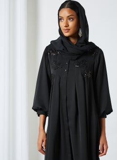 Coco Desert Sequins Embroidered Trim Abaya Black  - Image 4