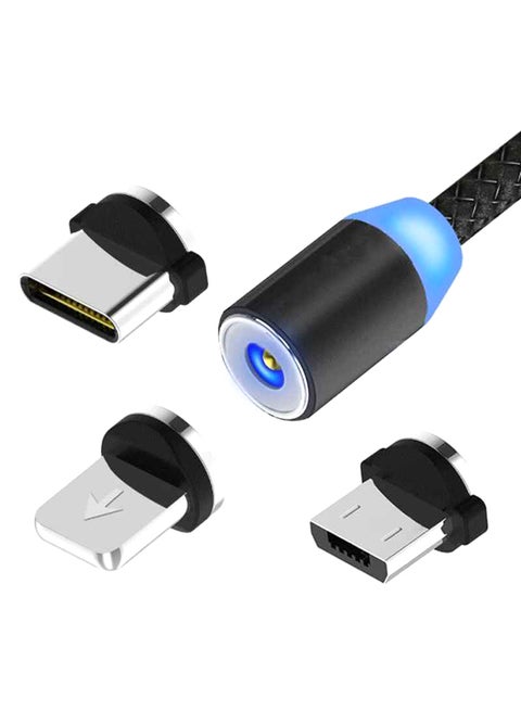 3-In-1 Magnetic Circular Data Sync And Charging Cable Black
