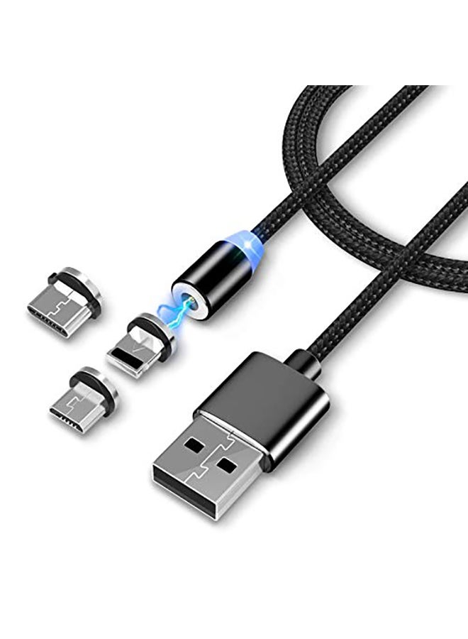 3-In-1 Magnetic Circular Data Sync And Charging Cable Black