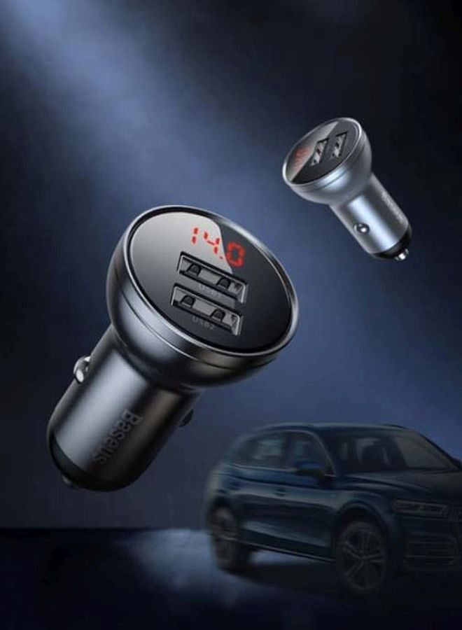 Baseus Dual USB Car Charger With 3-In-1 Cable Grey  - Image 2