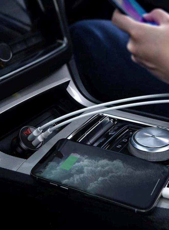 Baseus Dual USB Car Charger With 3-In-1 Cable Grey  - Image 3