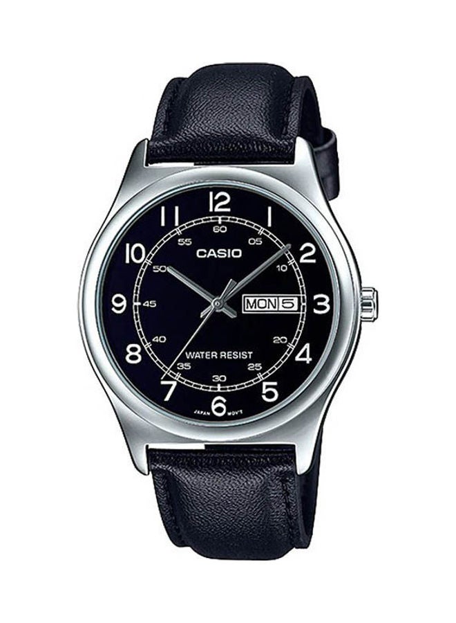 CASIO Men's Wrist Watch Water Resistant Round Leather Analog Mtp-V006L-1B2 - 38 mm - Black - Image 1